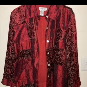 Coldwater Creek Burgundy Patterned Button Down Shirt